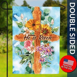 He is Risen Easter Double Sided Flag - He is Risen Flag, Floral Easter Cross Flag, Religious Easter Flag, Christian Flag, Resurrection Flag