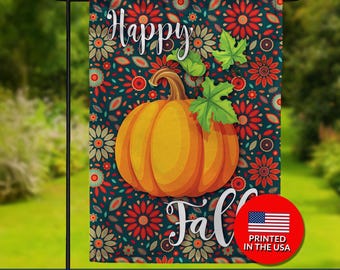 Happy Fall Pumpkin Garden Flag – Autumn Floral Decor
