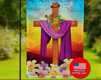 He is Risen Easter Garden Flag – Double Sided Christian Decoration