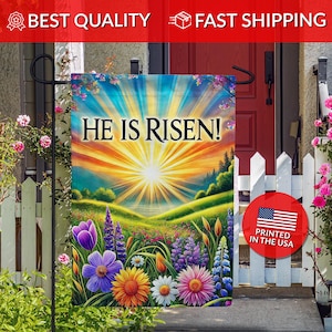 He Is Risen Easter Meadow Double Sided Flag - Easter Garden Flag, Resurrection Flag, Religious Easter Flag, Spring Easter Flag, Easter Day