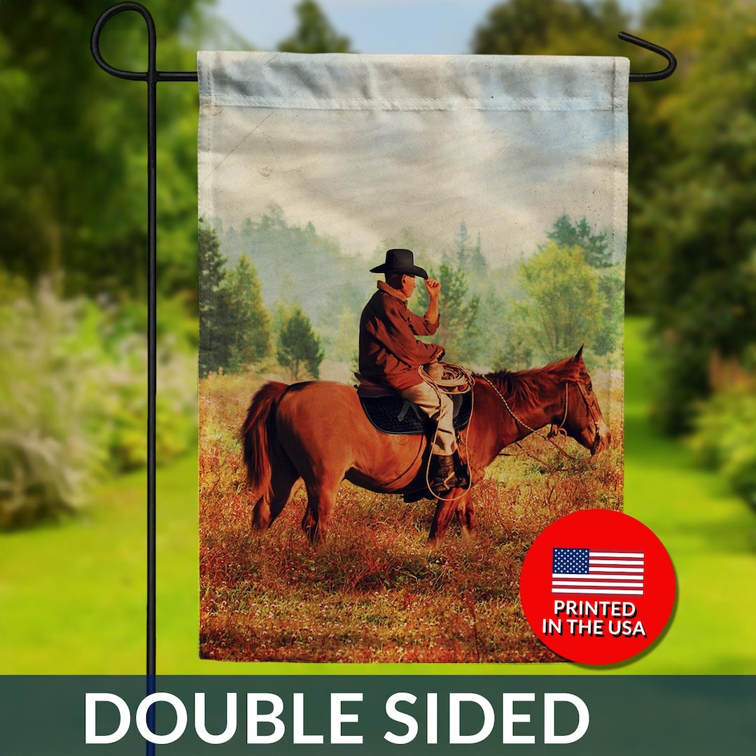 Cowboy and Horse Double Sided Flag - Western Ranch Flag, Mountain ...