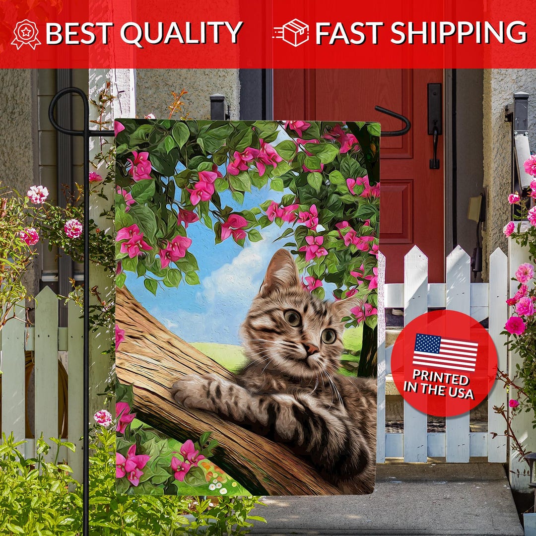 Adorable Tabby Cat Flag Tabby Cat Decor, Pet Lover Gift, Cat Garden ...