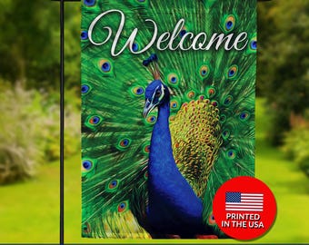 Peacock Welcome Flag - Double Sided Garden or House Flag