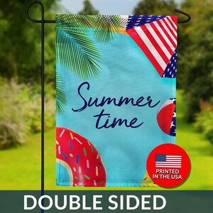 Poolside Patriotic Garden Flag – Double Sided Summer Design