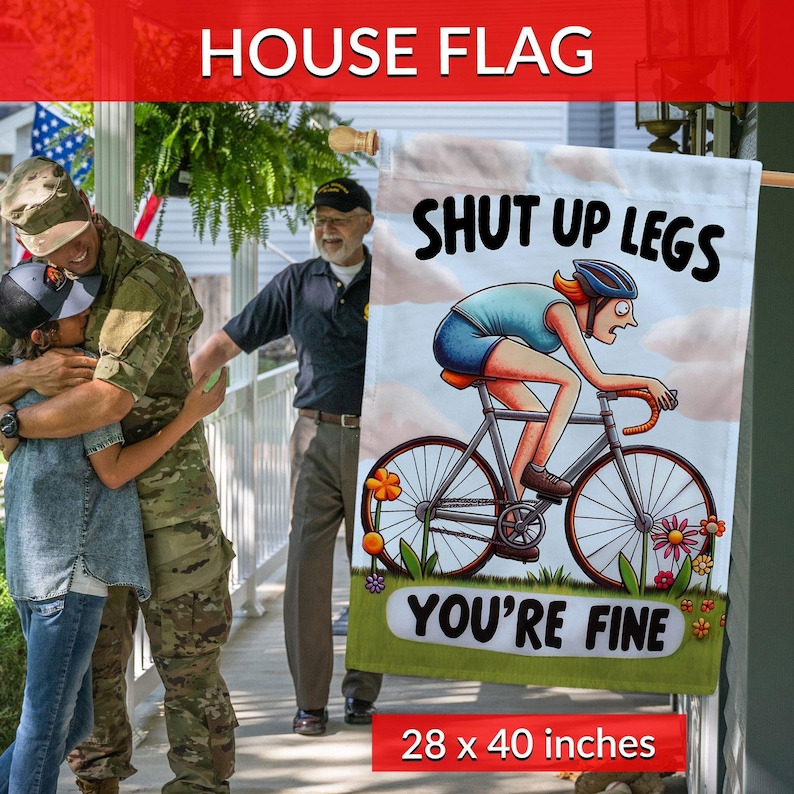 Shut Up Legs Cyclist Flag – Motivational Bike Humor, Double Sided image 5