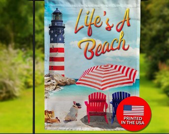 Life Beach Lighthouse Dog Double Sided Flag - Summer Design