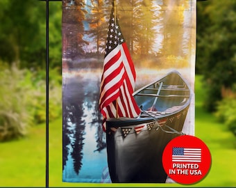Leisure Lake Double Sided Flag - Patriotic Boat, Summer Vacation American Pride