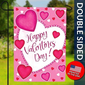 Happy Valentine&#39;s Day Flag – Pink Heart Valentine&#39;s Flag, Romantic Decor, Valentine&#39;s Day Decor, Love Garden Flag, Romantic Flag, Hearts Fla