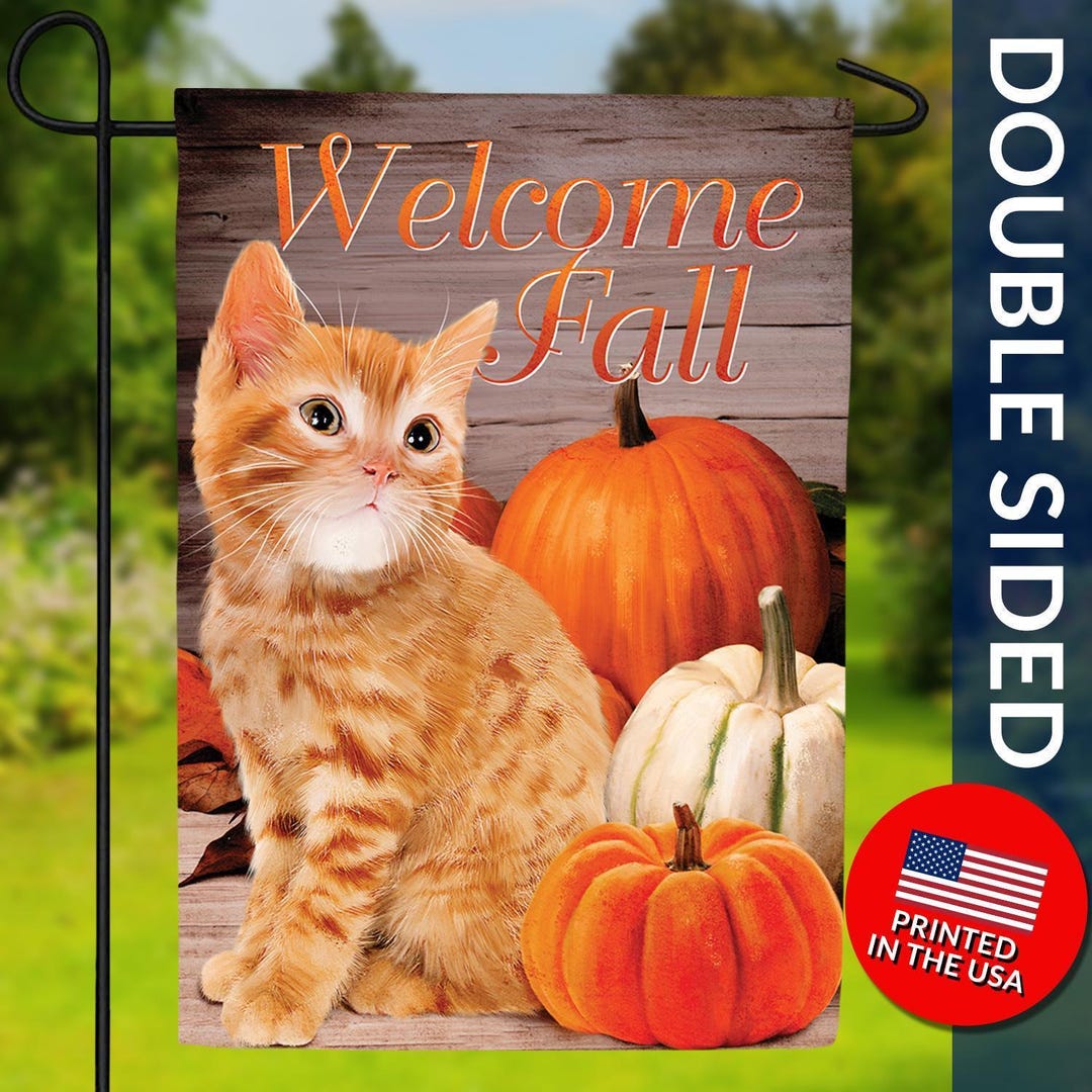 Cavapoo Fall Flag Fall Orange Tabby Cat Flag – Welcome Autumn, Double Sided - Etsy