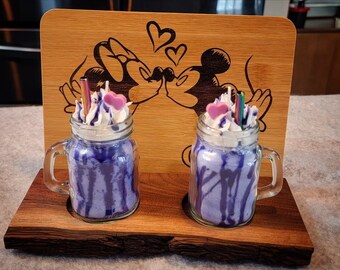 Valentines day serving cheese board with kissing mice in love and homemade milkshake candles live edge walnut display mom with FREE SHIPPING