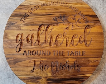 Customizable hard teak wood lazy Susan cheese serving board.