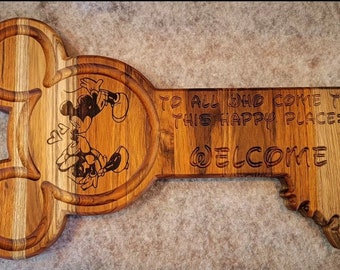 Key to the kingdom Mouse themed serving board Solid teak hardwood for kitchen decor