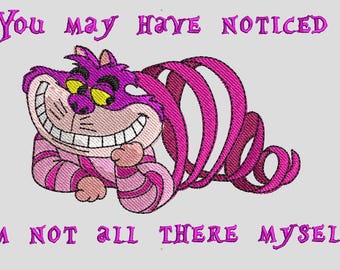 Cheshire Cat Machine Embroidery FIle. 3"x5" for medium size hoops. WITH TEXT  Digital Download