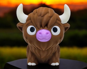 Adorable Miniature Highland Cow Figurine - Perfect Farmhouse Decor, Cute Rustic Animal Statue, Unique Collectible Gift for Cow Lovers!