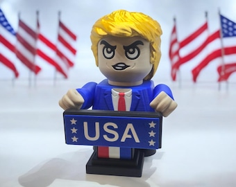Chunkiez Trump Takes the Stage: Adorable Brick Style Presidential Figure And Podium for Display Fun! Perfect Novely or Gag Gift for Display