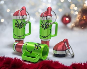 Pack of 3 Grinch inspired Chapstick Holder keychain - Drink Tumbler | Unique Lip Balm Holder | Perfect Gift for Christmas