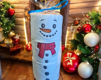 Funny Snow Man Toilet Paper Christmas decoration.   Embroidery for 2025. Great for gag gift for relatives