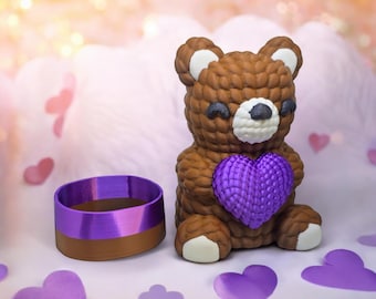 Valentine's Day Bear Holding Heart - Adorable Jewelry Storage Underneath, Crocheted Style **"Perfect Valentine's Gift!"** For Her For Mom