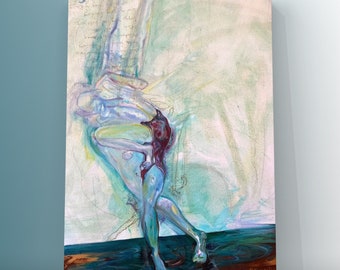 Art Print- Abstract Expressionistic Figurative Original Painting, Signed Giclee Mint Green Ballet Dancers, Sensual Couples Bedroom Room Wall