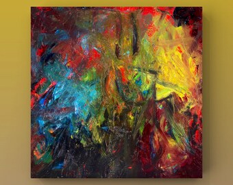 Original Oil Painting, Abstract Modern Art, Square Canvas Jewel Toned Contemporaty Wall Decor
