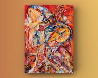 Yoga Studio Decor, Body Positive Art Print, Abstract Nudes, Red and Orange Decor, Dancer Gift, Sensual Wall Art, Couples Poster