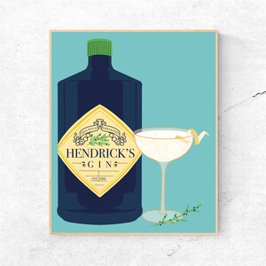 Hendricks Gin & Cocktail, Retro Trendy Estetyczny Wydruk, Vintage Lata 70., Żywa, bezczelna Sztuka Ścienna, Pobieranie Cyfrowe