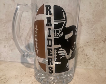 Raiders glass, Raiders Mug, beer mug, football, sports glass, football beer mug