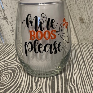 Plus de huées s’il vous plaît verre de vin, verre de vin fantôme, verre de vin d’Halloween, halloween, fête faveur