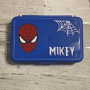 personalized pencil box, Spider-Man personalized pencil box, school supplies, Spider-Man, crayon box, toy storage, school box