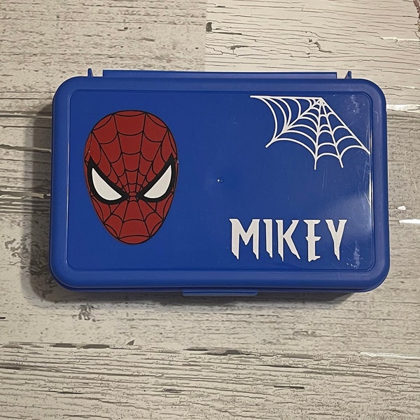 personalized pencil box, Spider-Man personalized pencil box, school supplies, Spider-Man, crayon box, toy storage, school box