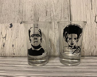 La novia de Frankenstein, Frankenstein, regalos para parejas, Halloween, vaso de chupito de la novia de Frankenstein, vaso de chupito de Frankenstein