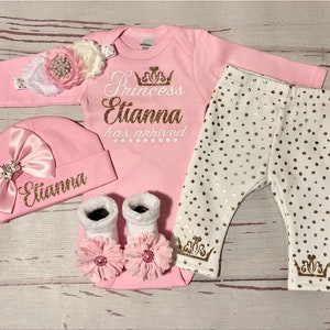 Baby Girl Coming Home Outfit Baby Girl Clothes Personalized Newborn Girl Outfit Take Home Outfit with Name New born Monogram Mauve Pink Gold