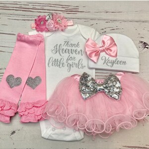 Baby Girl Coming Home Outfit Baby Girl Clothes Personalized Newborn Girl Outfit Take Home Outfit with Name New born Monogram Silver Pink