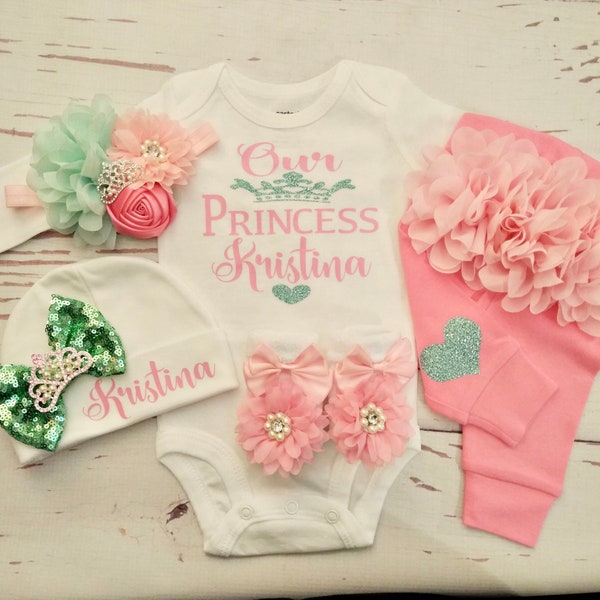 personalized newborn baby girl outfit baby girl coming home outfit baby shower gift newborn baby girl clothes announcement monogrammed name