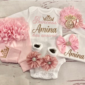 Baby Girl Coming Home Outfit Baby Girl Clothes Personalized Newborn Girl Outfit Take Home Outfit with Name New born Monogram Mauve Pink