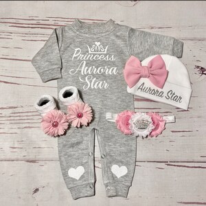 baby girl coming home outfit Personalized newborn baby girl sleeper Monogram baby girl take home outfit Baby shower gift baby announcement