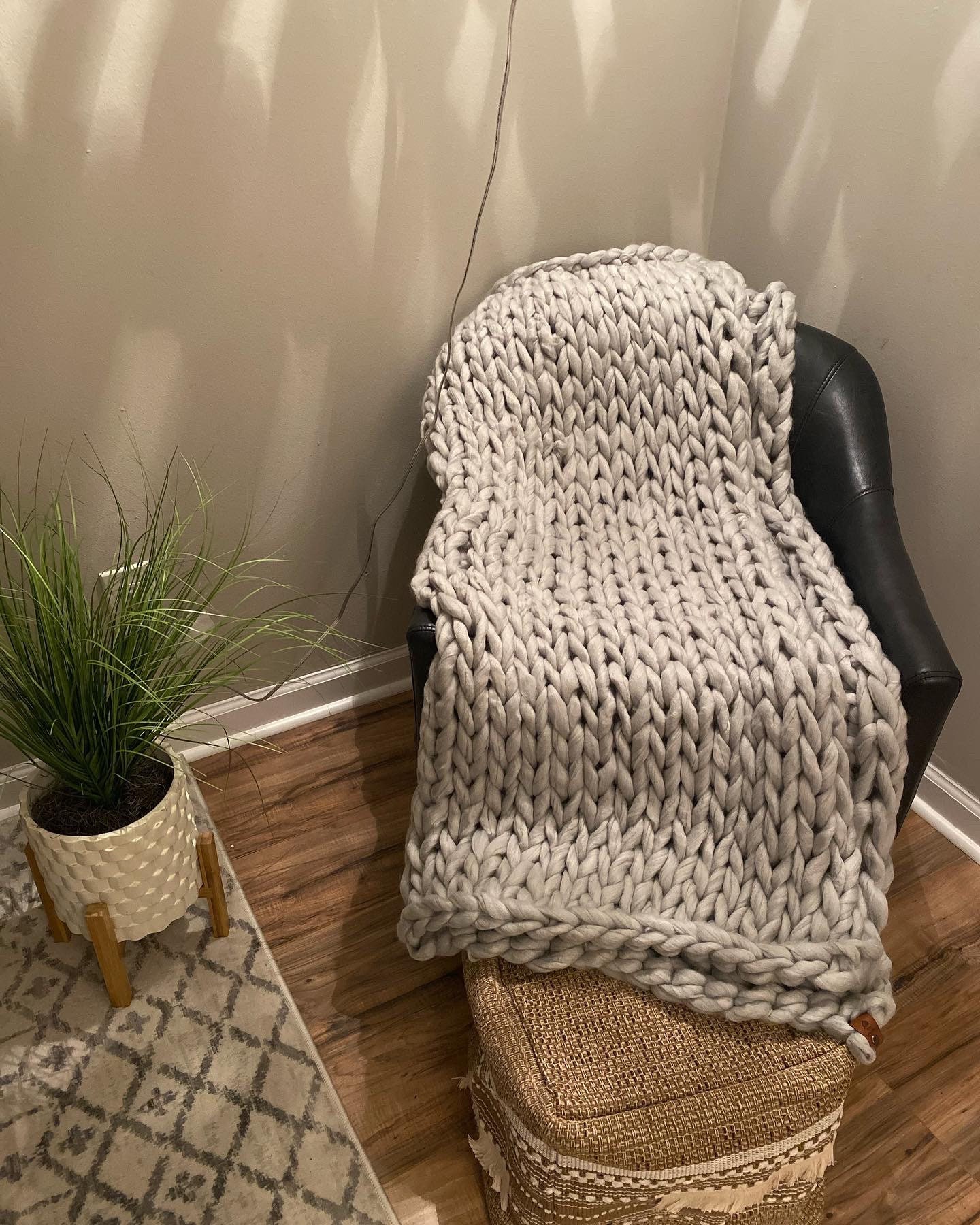 Handmade Chunky Knit Blanket Soft Wool Throw Gray Knit Etsy Australia