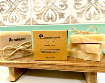 Tea Tree Soap, Eczema Dry Sensitive Skin, All Natural Bar, Raw Unrefined Ingredients, Handmade Environment Friendly