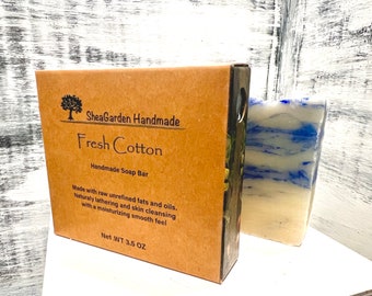 Fresh Cotton Scented Handmade Soap, Rustic Soap Bar