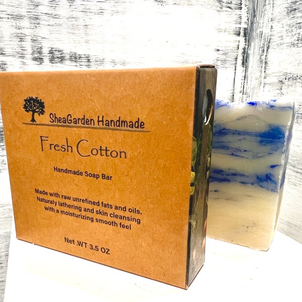 Fresh Cotton Scented Handmade Soap, Rustic Soap Bar