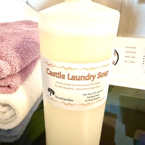 Castile Laundry Soap:  Handmade Liquid Detergent, Unscented Dye Free, Hypoallergenic, Sensitive Skin