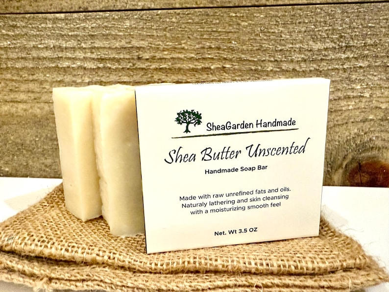 Unscented Shea Butter Soap, Hypoallergenic for Sensitive Skin, Handmade All Natural, Vegan image 1