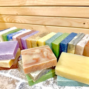 Handmade Natural Soap Sampler: Bulk Variety Set, Essential Oils, Plastic Free, Individually Labeled, Bath Body Bar 3.5 OZ Each