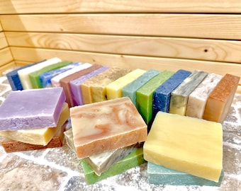 Vegane Naturseifenstücke: Massensortiment, ätherische Öle, plastikfrei, individuell gekennzeichnet, Badekörperstück je 100 Gramm