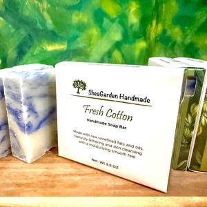 Fresh Cotton Scented Handmade Soap, 3.5oz large size bath and body bars, Clean Linen Fragrance