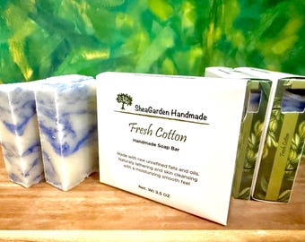 Fresh Cotton Scented Handmade Soap, 3.5oz large size bath and body bars, Clean Linen Fragrance