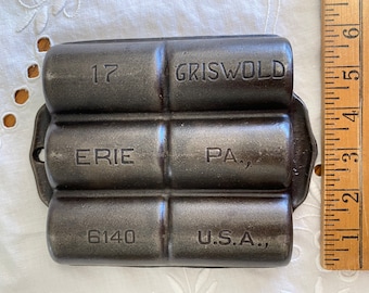 Griswold #17 Gem pan, 6 muffins, bread, roll pan. RARE 6140 made in the 1920’s.  Made in USA
