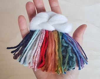 Mini Rainbow Cloud Wall Hanging, Woven LGBTQ+ Pride Decor Accessory, Progress Pride Rainbow