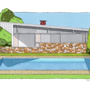 Art Print Mid Century Modern Pool House