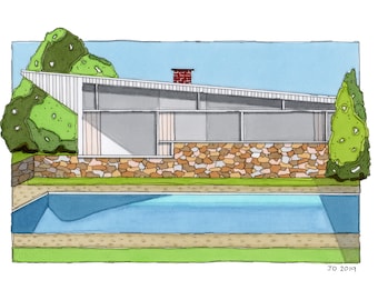 Art Print Mid Century Modern Pool House